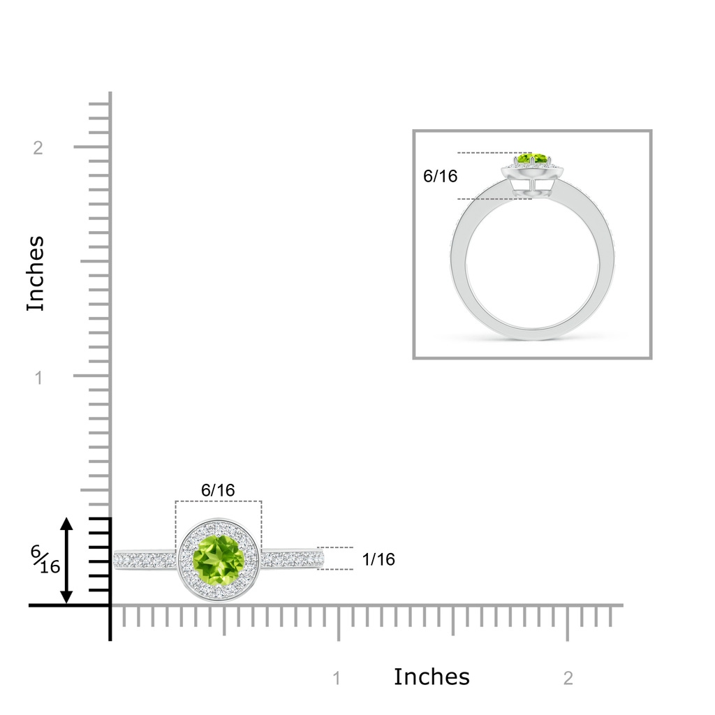 5mm AAA Peridot Halo Ring with Diamond Accents in White Gold Ruler