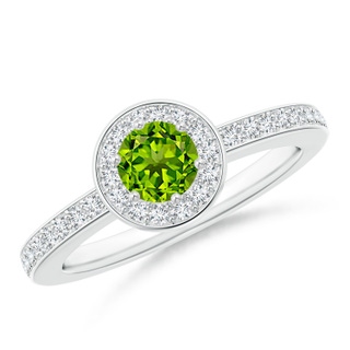 5mm AAAA Peridot Halo Ring with Diamond Accents in P950 Platinum