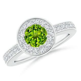 6mm AAAA Peridot Halo Ring with Diamond Accents in P950 Platinum