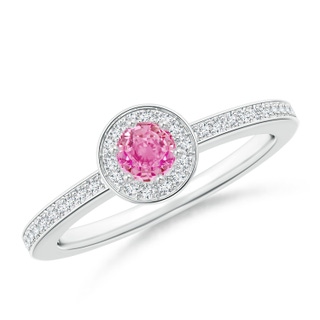 4mm AA Pink Sapphire Halo Ring with Diamond Accents in White Gold