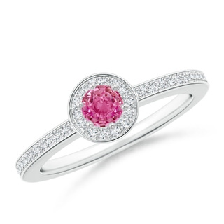 4mm AAA Pink Sapphire Halo Ring with Diamond Accents in P950 Platinum