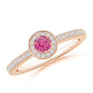 4mm AAA Pink Sapphire Halo Ring with Diamond Accents in Rose Gold