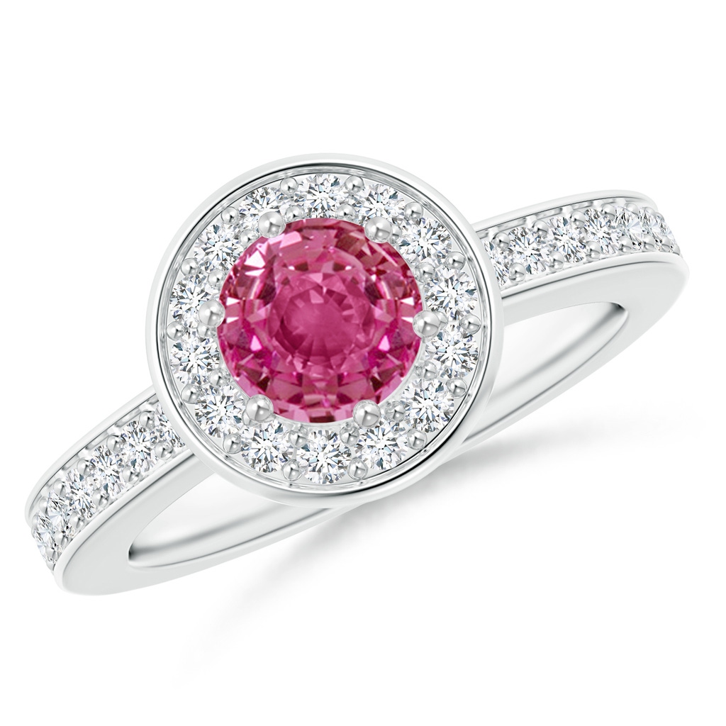 6mm AAAA Pink Sapphire Halo Ring with Diamond Accents in White Gold
