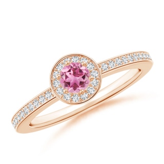 4mm AAA Pink Tourmaline Halo Ring with Diamond Accents in Rose Gold