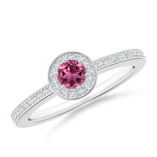 4mm AAAA Pink Tourmaline Halo Ring with Diamond Accents in White Gold