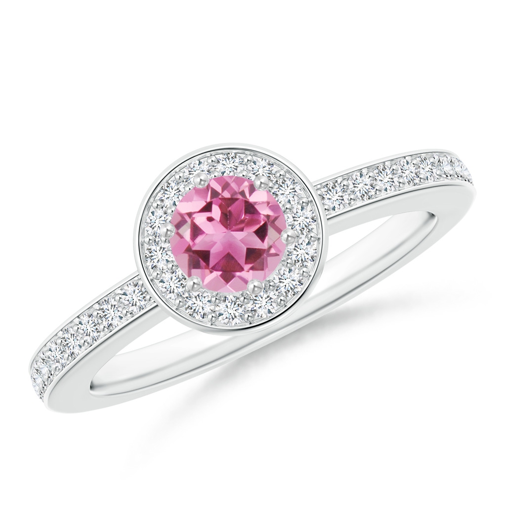 5mm AAA Pink Tourmaline Halo Ring with Diamond Accents in White Gold