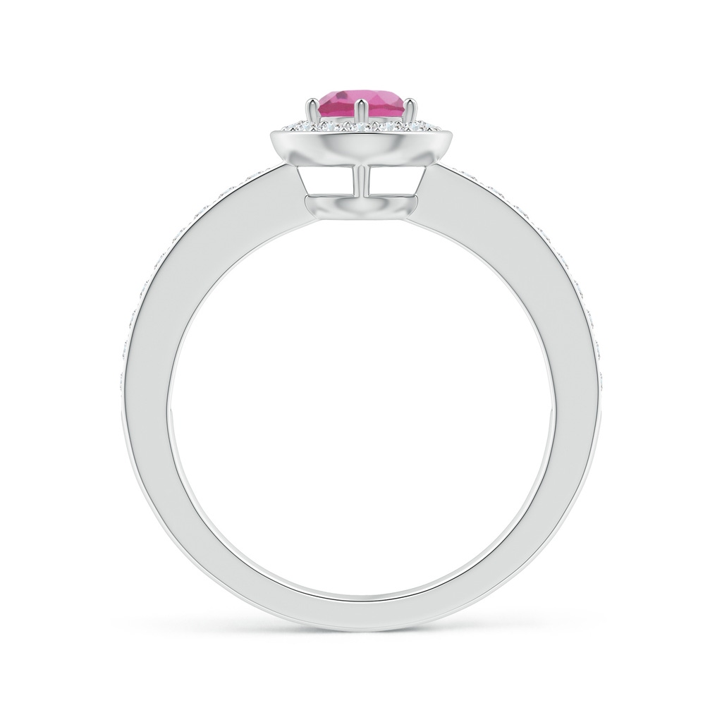 5mm AAA Pink Tourmaline Halo Ring with Diamond Accents in White Gold Side1