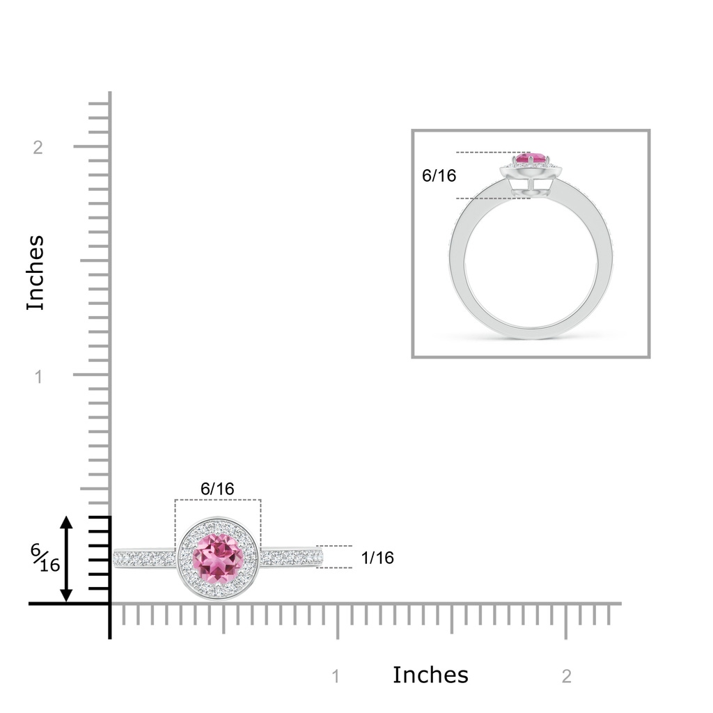 5mm AAA Pink Tourmaline Halo Ring with Diamond Accents in White Gold Ruler