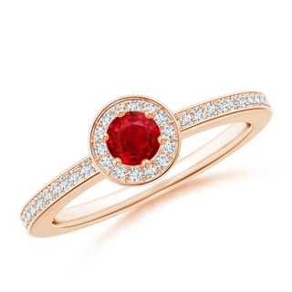 4mm AAA Ruby Halo Ring with Diamond Accents in Rose Gold