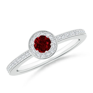 4mm AAAA Ruby Halo Ring with Diamond Accents in White Gold