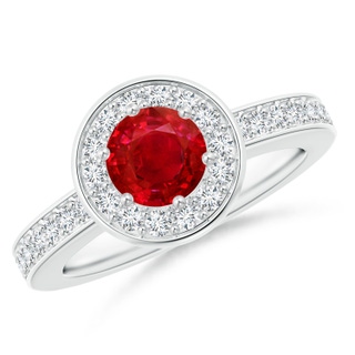 6mm AAA Ruby Halo Ring with Diamond Accents in White Gold