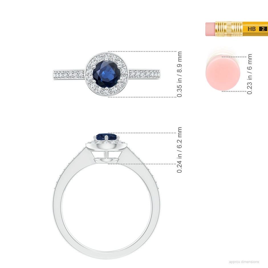 5mm AA Blue Sapphire Halo Ring with Diamond Accents in White Gold ruler
