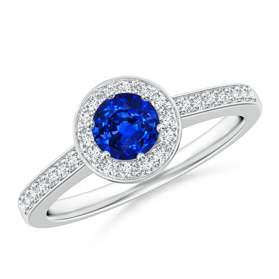 5mm AAAA Blue Sapphire Halo Ring with Diamond Accents in P950 Platinum 