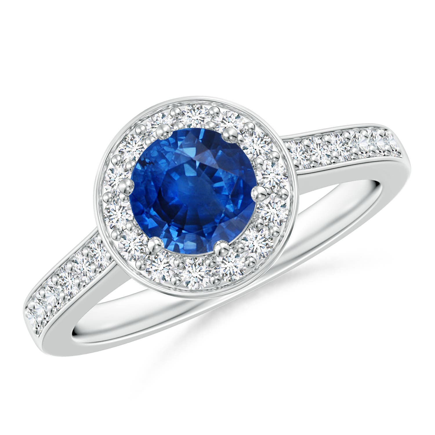 6mm AAA Blue Sapphire Halo Ring with Diamond Accents in 18CT White Gold