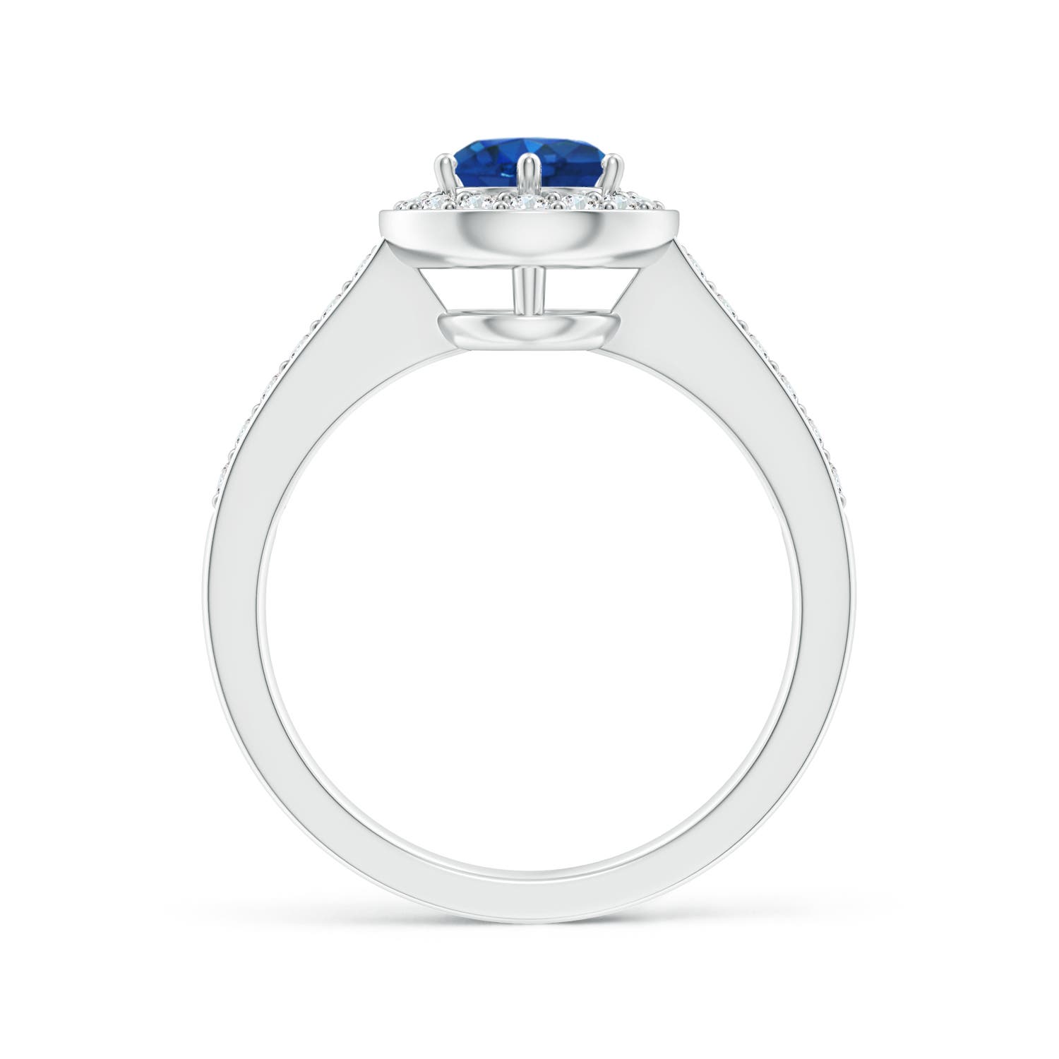 6mm AAA Blue Sapphire Halo Ring with Diamond Accents in 18K White Gold