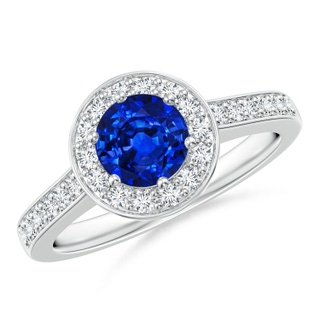 6mm AAAA Blue Sapphire Halo Ring with Diamond Accents in White Gold