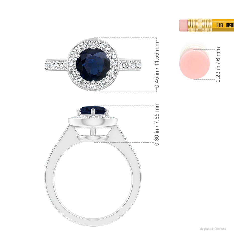 7mm A Blue Sapphire Halo Ring with Diamond Accents in 18K White Gold ruler