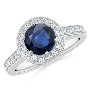7mm AA Blue Sapphire Halo Ring with Diamond Accents in White Gold