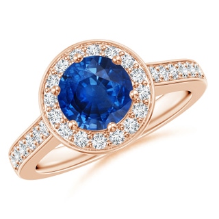 7mm AAA Blue Sapphire Halo Ring with Diamond Accents in Rose Gold