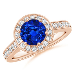 7mm AAAA Blue Sapphire Halo Ring with Diamond Accents in 9K Rose Gold