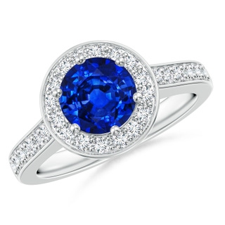 7mm AAAA Blue Sapphire Halo Ring with Diamond Accents in P950 Platinum