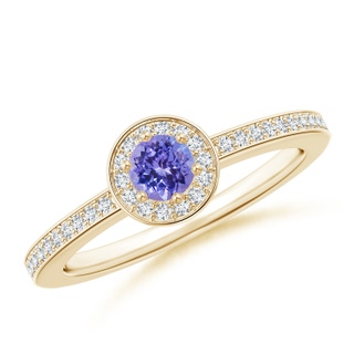 4mm AAA Tanzanite Halo Ring with Diamond Accents in 9K Yellow Gold