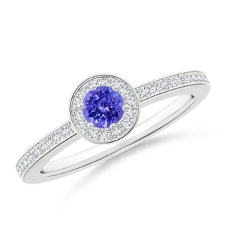 4mm AAAA Tanzanite Halo Ring with Diamond Accents in White Gold