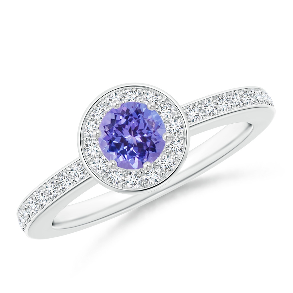 5mm AAA Tanzanite Halo Ring with Diamond Accents in White Gold