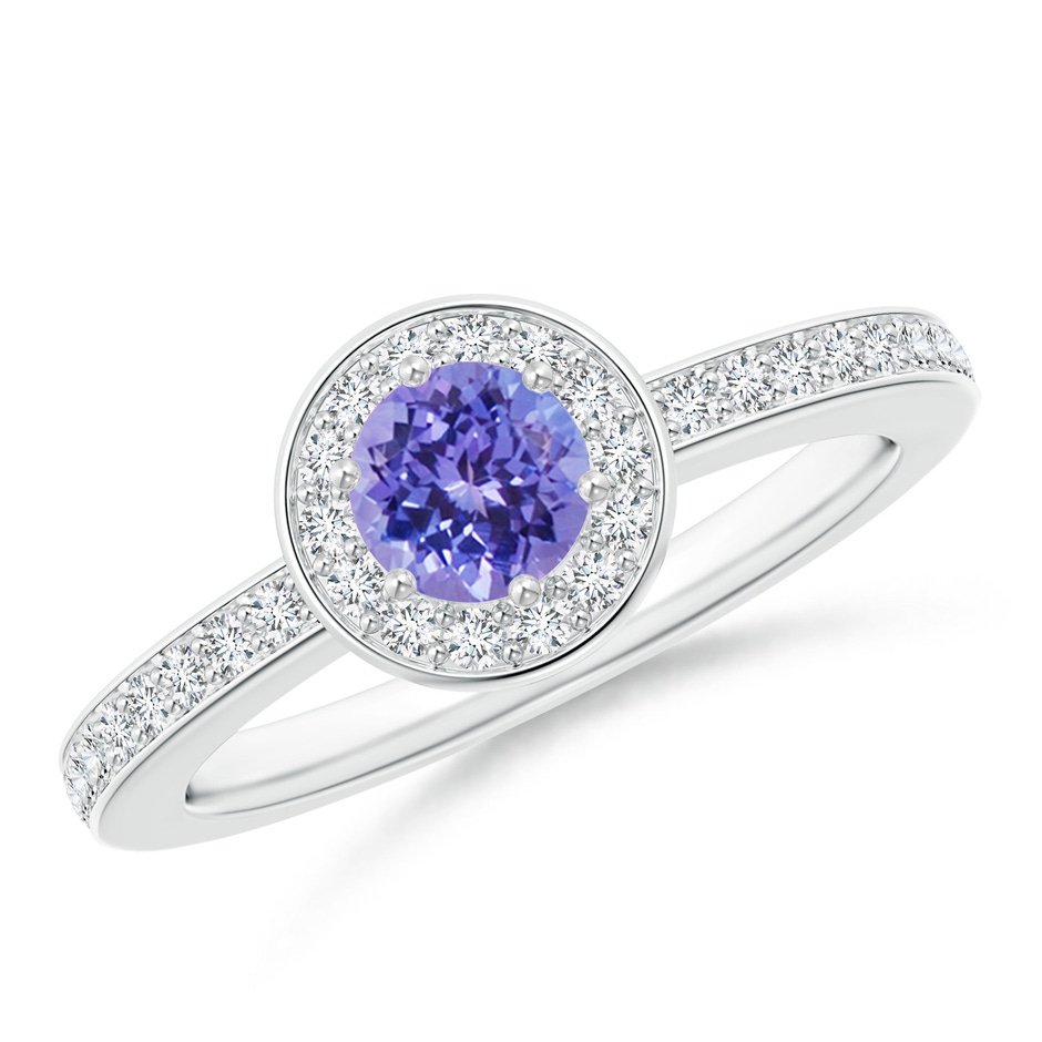 5mm AAA Tanzanite Halo Ring with Diamond Accents in White Gold 