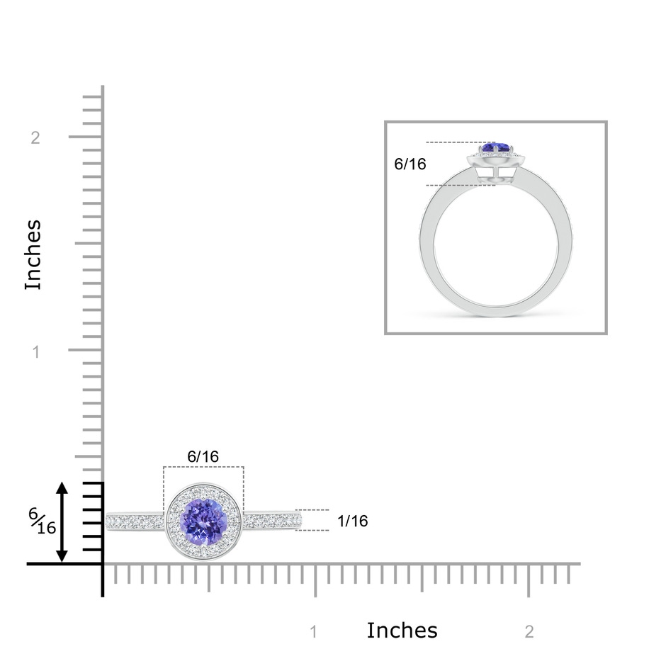 5mm AAA Tanzanite Halo Ring with Diamond Accents in White Gold ruler