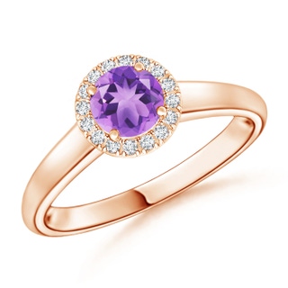 5mm A Classic Round Amethyst and Diamond Halo Ring in Rose Gold