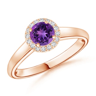5mm AAAA Classic Round Amethyst and Diamond Halo Ring in 9K Rose Gold