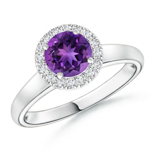6mm AAAA Classic Round Amethyst and Diamond Halo Ring in P950 Platinum