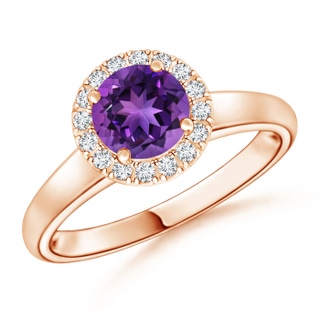 6mm AAAA Classic Round Amethyst and Diamond Halo Ring in Rose Gold