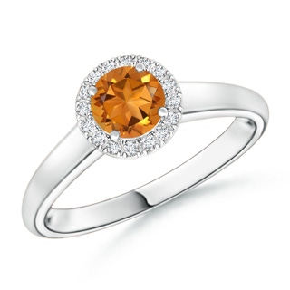 5mm AAA Classic Round Citrine and Diamond Halo Ring in White Gold