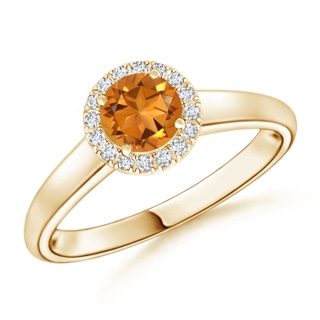 5mm AAA Classic Round Citrine and Diamond Halo Ring in Yellow Gold