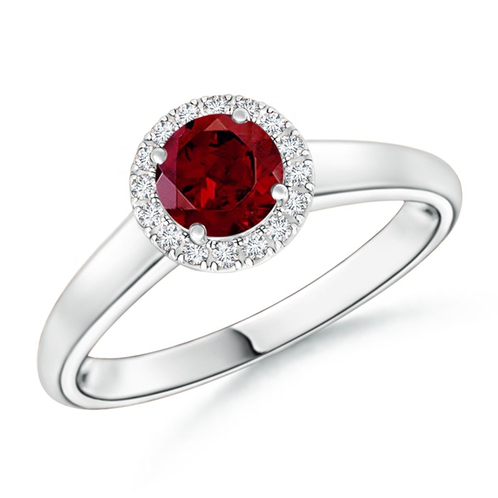 5mm AAA Classic Round Garnet and Diamond Halo Ring in White Gold
