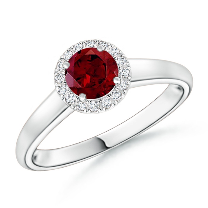 5mm AAA Classic Round Garnet and Diamond Halo Ring in White Gold 