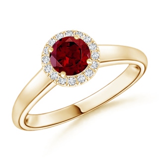5mm AAA Classic Round Garnet and Diamond Halo Ring in Yellow Gold