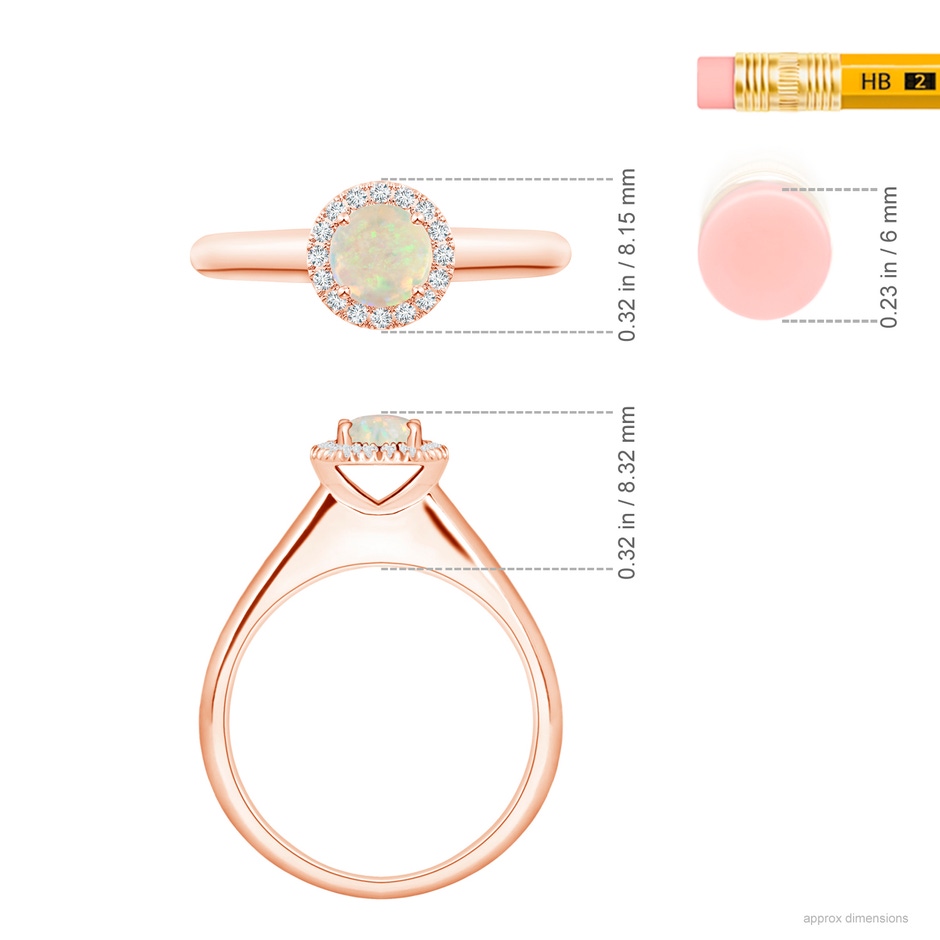5mm AAA Classic Round Opal and Diamond Halo Ring in 18K Rose Gold ruler