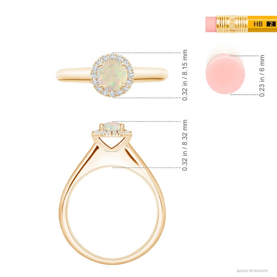 5mm AAA Classic Round Opal and Diamond Halo Ring in 18K Yellow Gold ruler