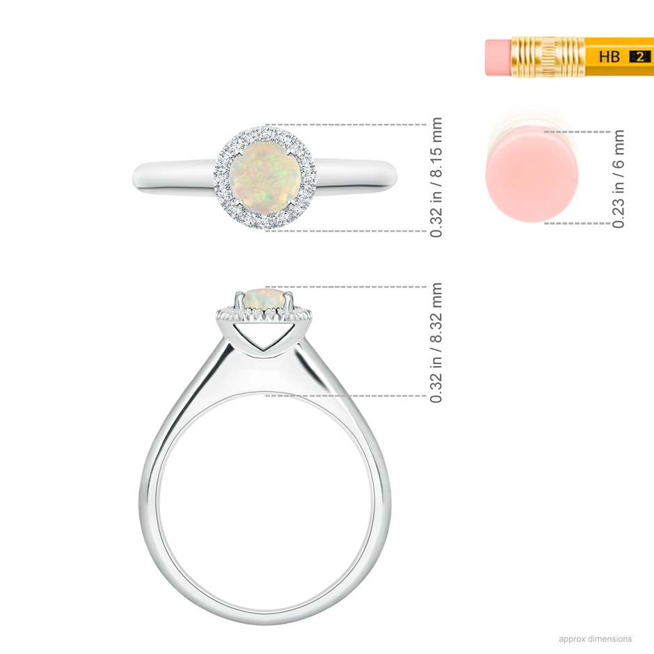 5mm AAA Classic Round Opal and Diamond Halo Ring in White Gold ruler
