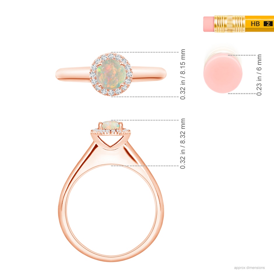5mm AAAA Classic Round Opal and Diamond Halo Ring in 18K Rose Gold ruler