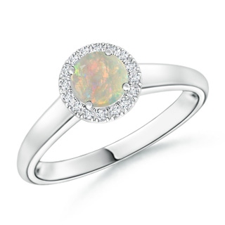 5mm AAAA Classic Round Opal and Diamond Halo Ring in White Gold