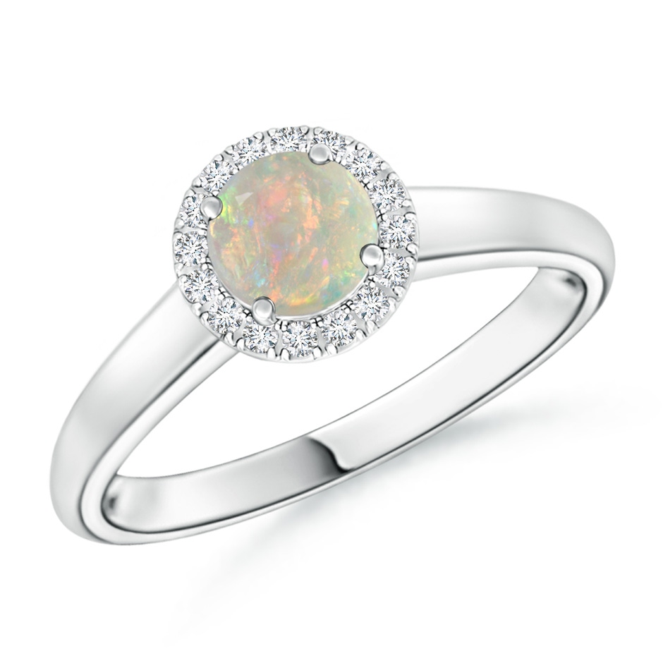 5mm AAAA Classic Round Opal and Diamond Halo Ring in White Gold 