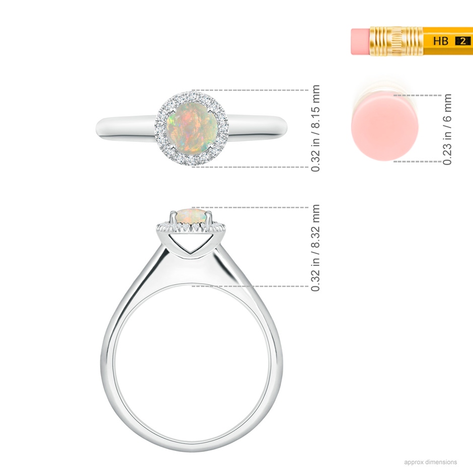 5mm AAAA Classic Round Opal and Diamond Halo Ring in White Gold ruler