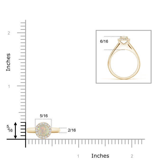 5mm AAAA Classic Round Opal and Diamond Halo Ring in Yellow Gold ruler