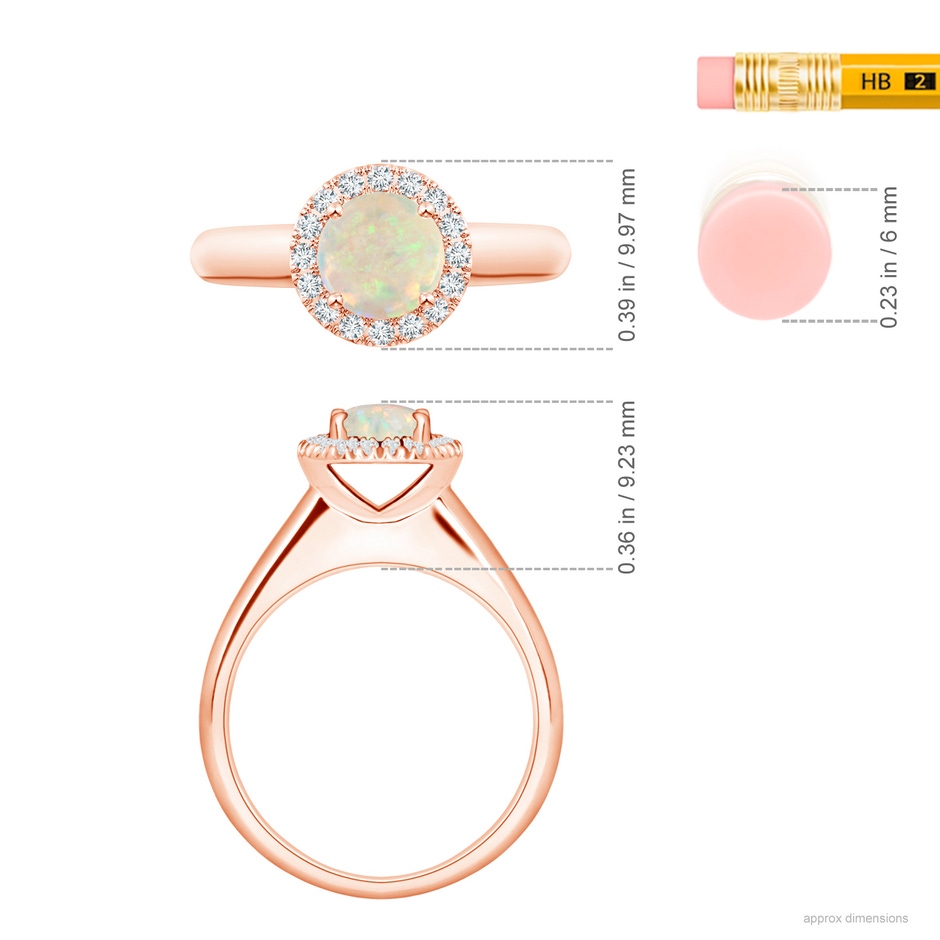 6mm AAA Classic Round Opal and Diamond Halo Ring in 18K Rose Gold ruler