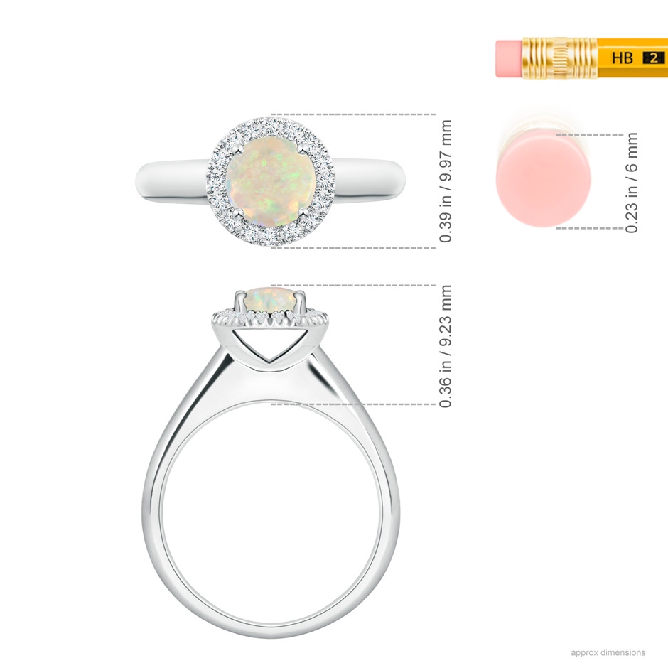 6mm AAA Classic Round Opal and Diamond Halo Ring in 18K White Gold ruler