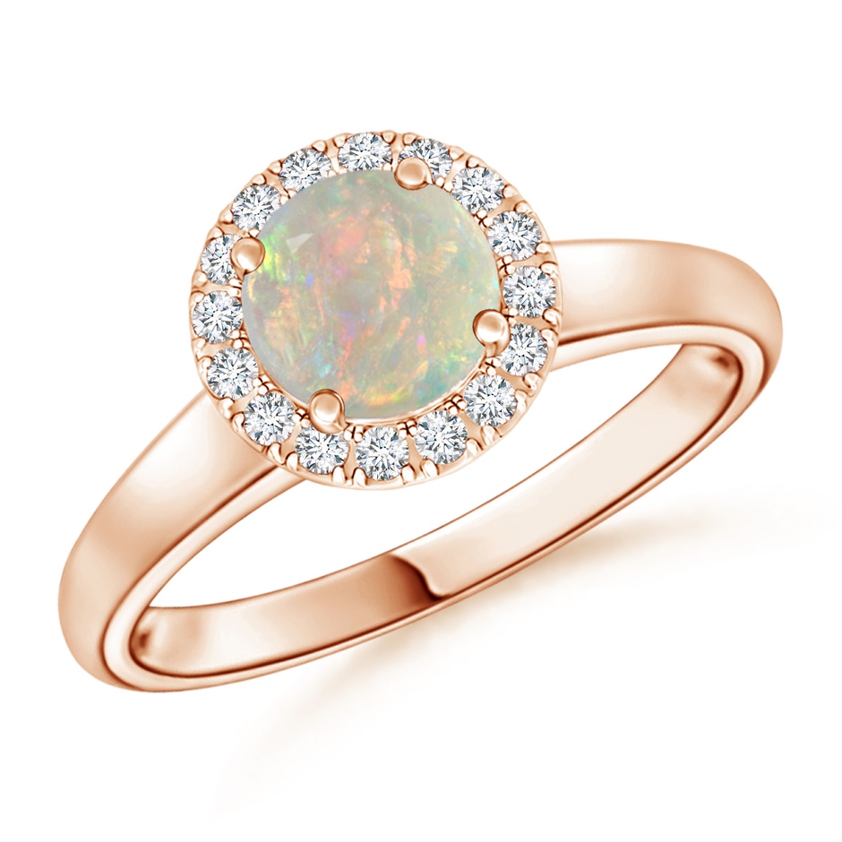 6mm AAAA Classic Round Opal and Diamond Halo Ring in 18K Rose Gold 